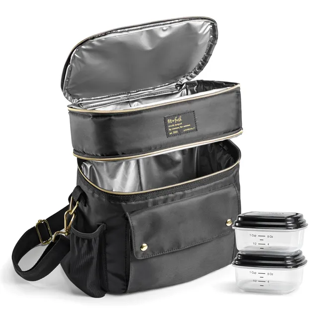 fit-fresh-westminster-dual-compartment-lunch-bag-with-lunch-kit-black-insulated- image 1