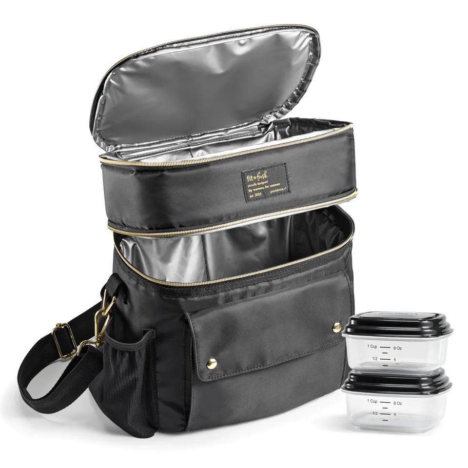 fit-fresh-westminster-dual-compartment-lunch-bag-with-lunch-kit-black-insulated- image 1
