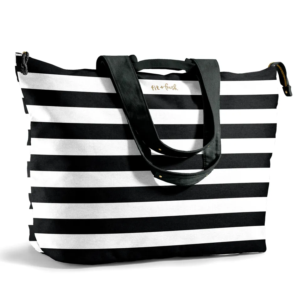 fit-fresh-all-the-things-xl-travel-tote-bag-b-w-stripe image 1