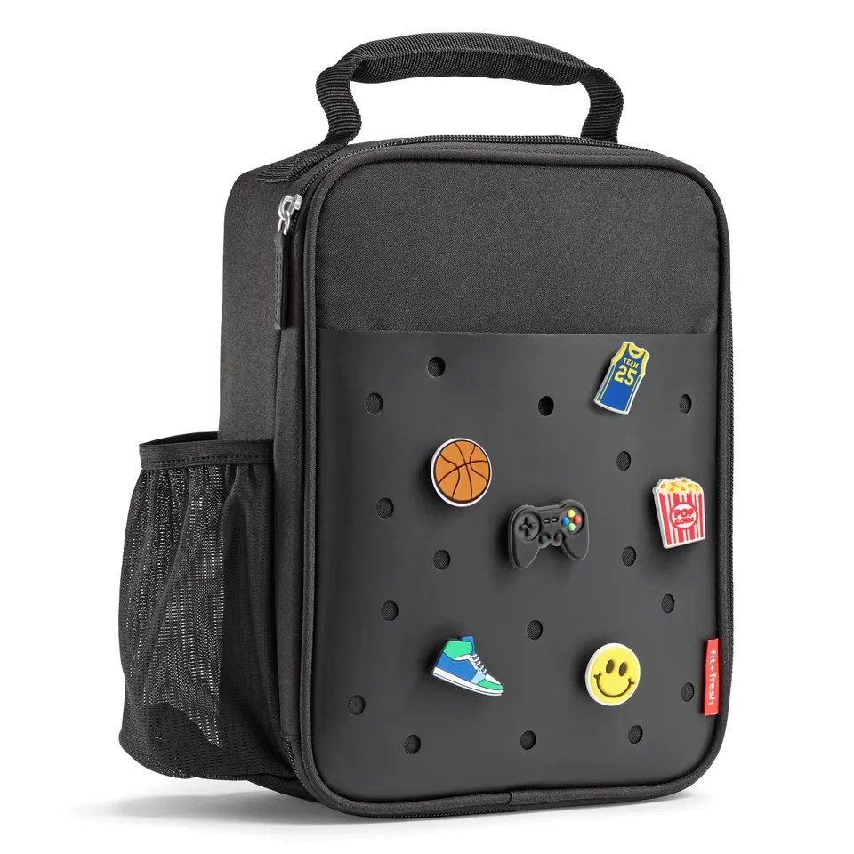 fit-fresh-charm-kids-lunch-bag-with-6-charms-black-22-slot-customizable-charm-lu image 1