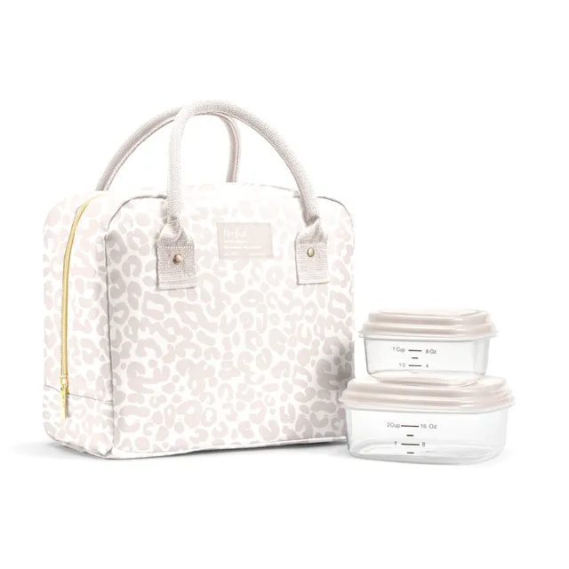 fit-fresh-bloomington-lunch-bag-with-lunch-kit-ivory-feline-fine-insulated-lunch image 1