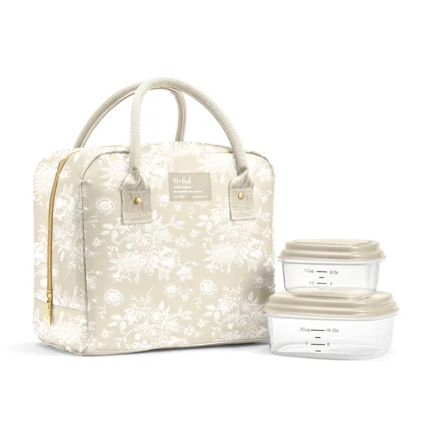 fit-fresh-bloomington-lunch-bag-with-lunch-kit-tan-floral-toile-roomy-insulated- image 1