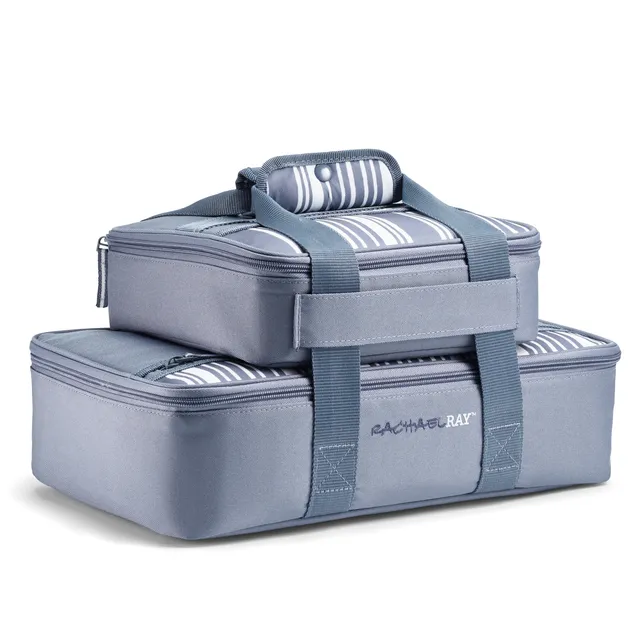 fit-fresh-rachael-ray-lasagna-lugger-duo-slate-stripe-insulated-casserole-carrie image 1