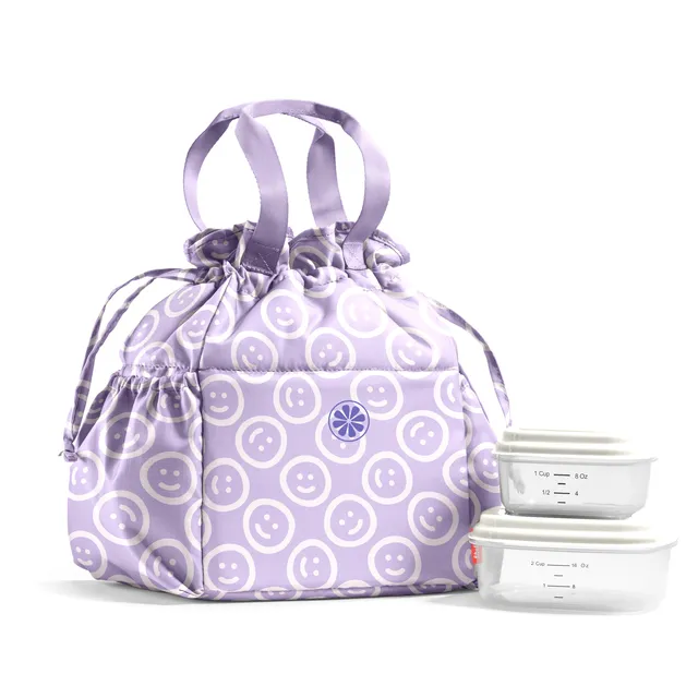 fit-fresh-cromwell-cinch-lunch-tote-with-lunch-kit-lavender-smiles-drawstring-in image 1