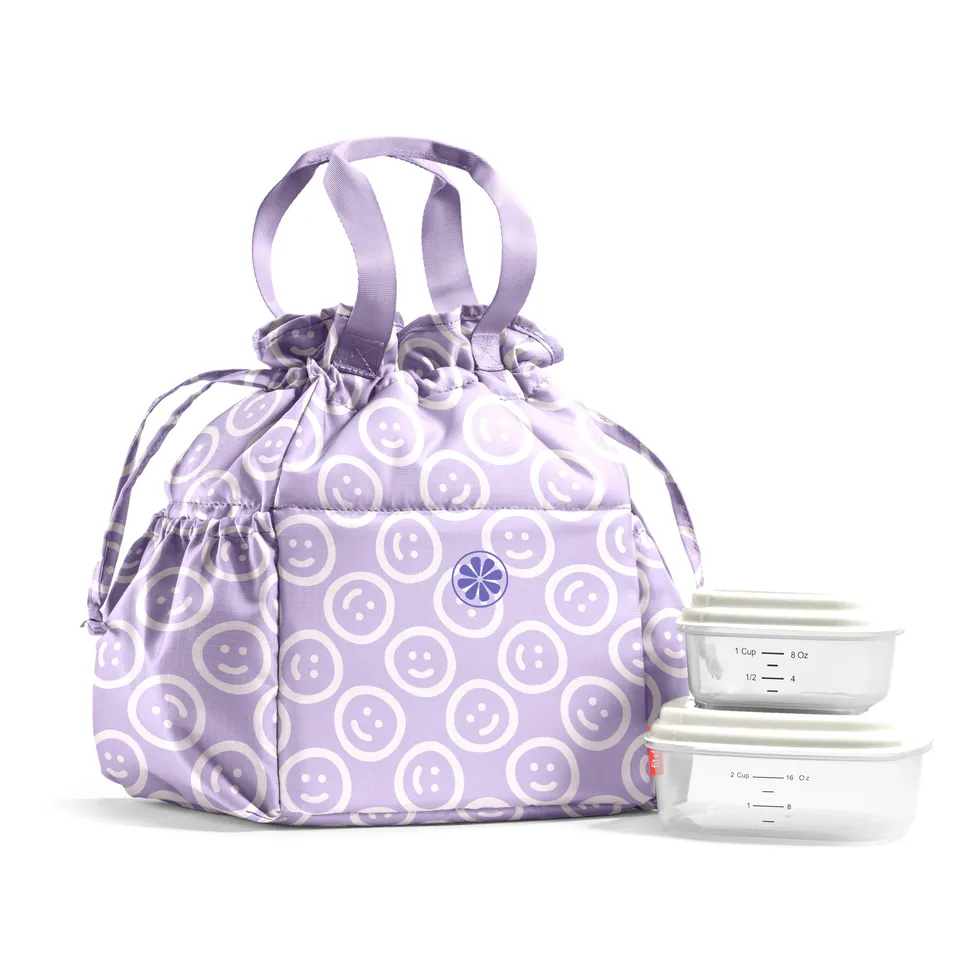 fit-fresh-cromwell-cinch-lunch-tote-with-lunch-kit-lavender-smiles-drawstring-in image 1