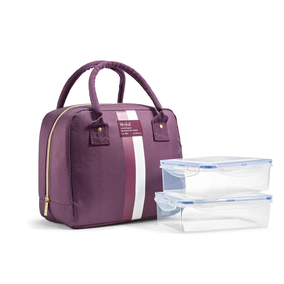 fit-fresh-bloomington-lunch-bag-with-lunch-kit-plum-stripe-roomy-lunch-bag-with- image 1