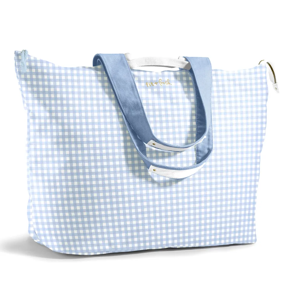 fit-fresh-all-the-things-xl-travel-tote-bag-blue-gingham image 1