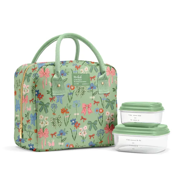 fit-fresh-bloomington-lunch-bag-with-lunch-kit-sage-bows-flowers-print image 1