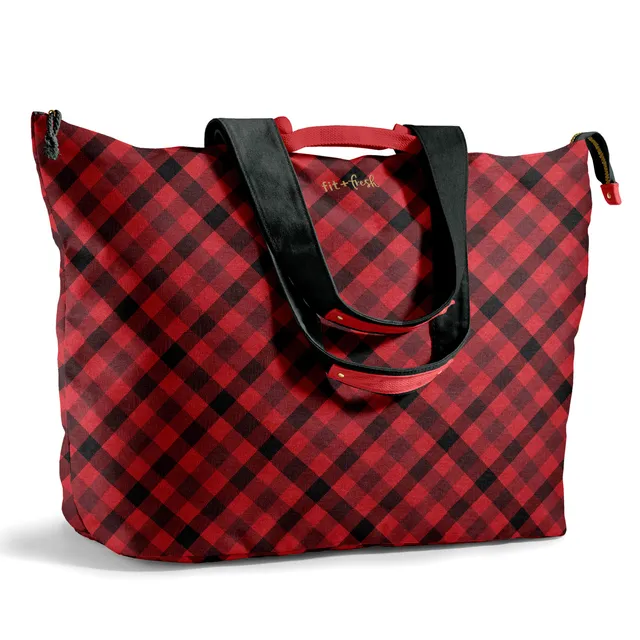fit-fresh-all-the-things-xl-travel-tote-bag-red-checkered image 1