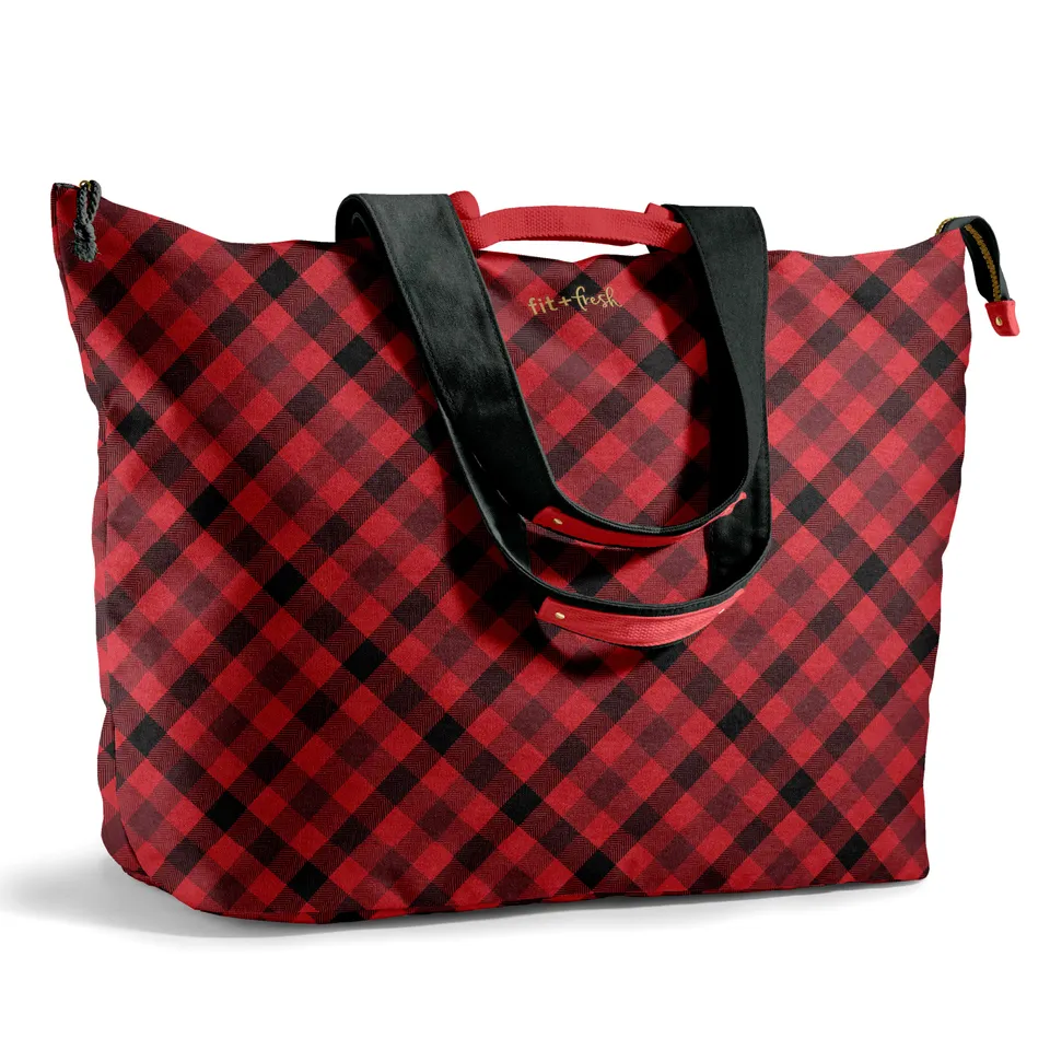fit-fresh-all-the-things-xl-travel-tote-bag-red-checkered image 1