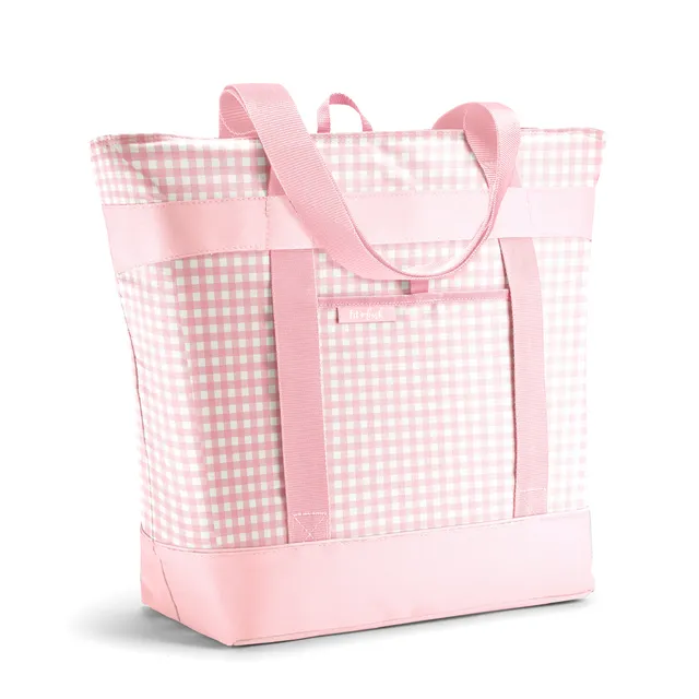 fit-fresh-xl-insulated-cooler-tote-bag-pink-gingham-large-16-5-x-8-x-17-5-zipper image 1