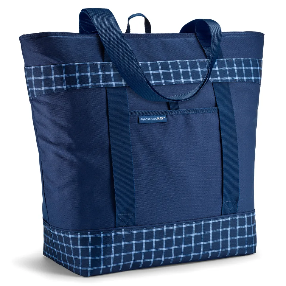 rachael-ray-jumbo-chillout-insulated-cooler-tote-bag-navy-gingham image 1