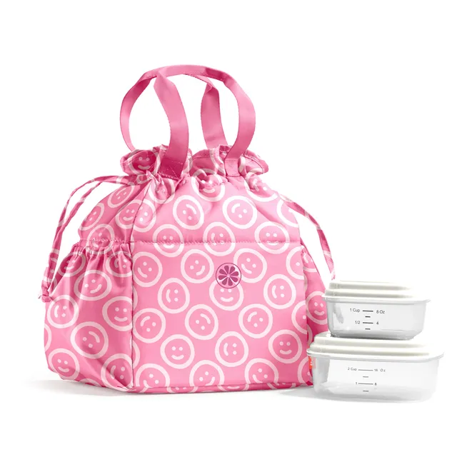 fit-fresh-cromwell-cinch-lunch-tote-with-lunch-kit-fuchsia-pink-smiles-drawstrin image 1