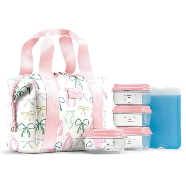 fit-fresh-remi-neoprene-lunch-bag-with-lunch-kit-dainty-bows-self-insulating-was image 1