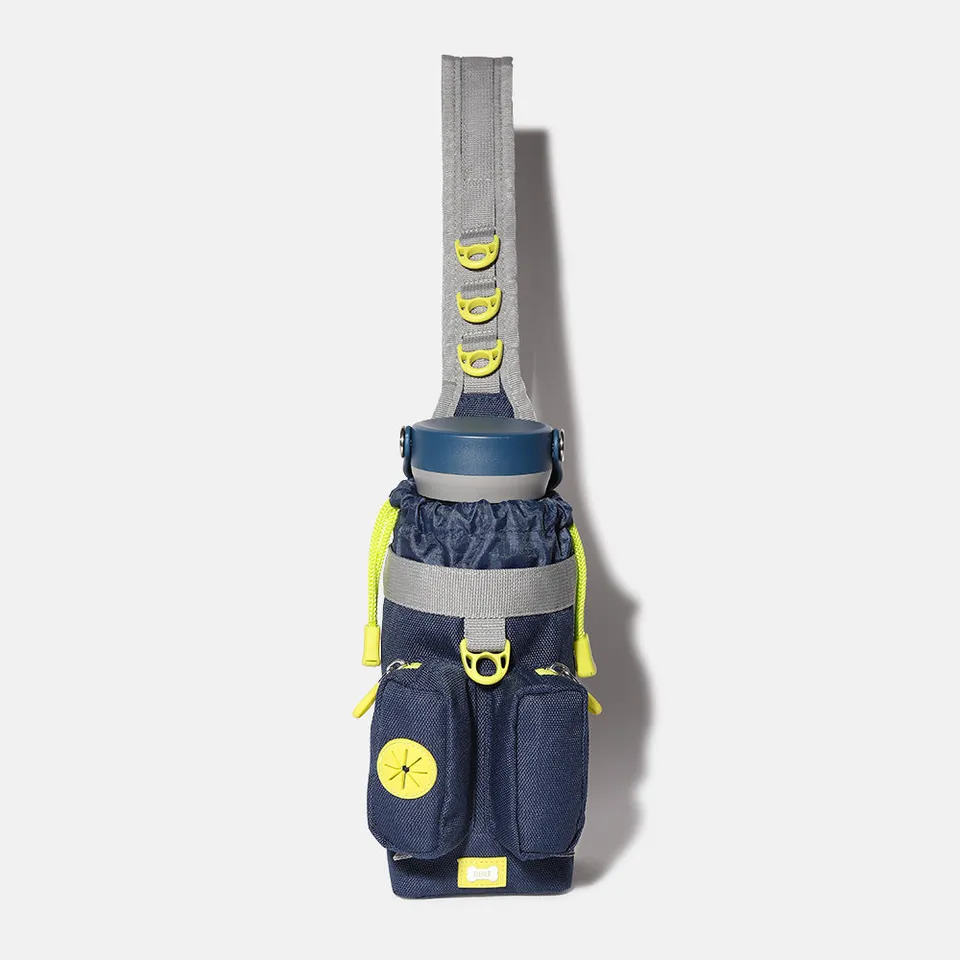 built-dog-excursion-bottle-sling-navy-and-lime-3-zipper-compartment-dog-walking- image 1