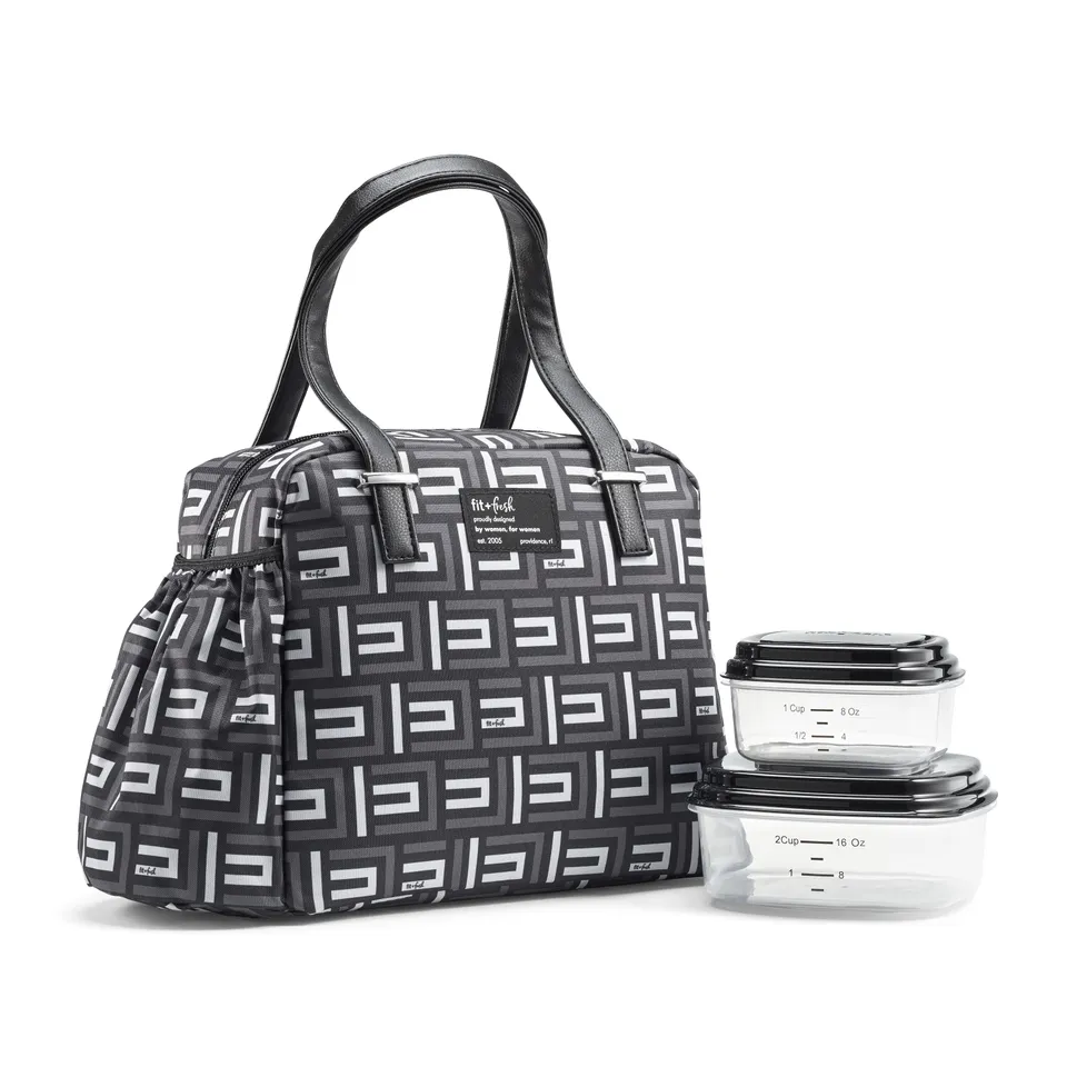 fit-fresh-laketown-lunch-bag-with-lunch-kit-black-geo image 1