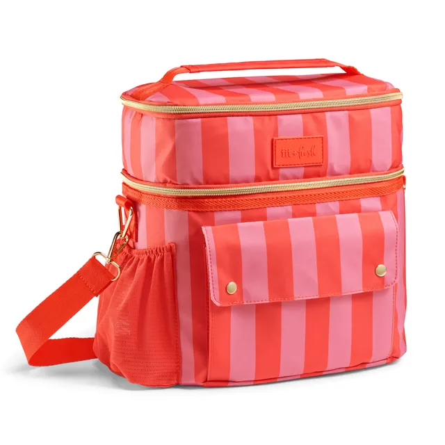 fit-fresh-sidekick-15-can-dual-compartment-cooler-bag-daiquiri-cabana-stripe-lea image 1