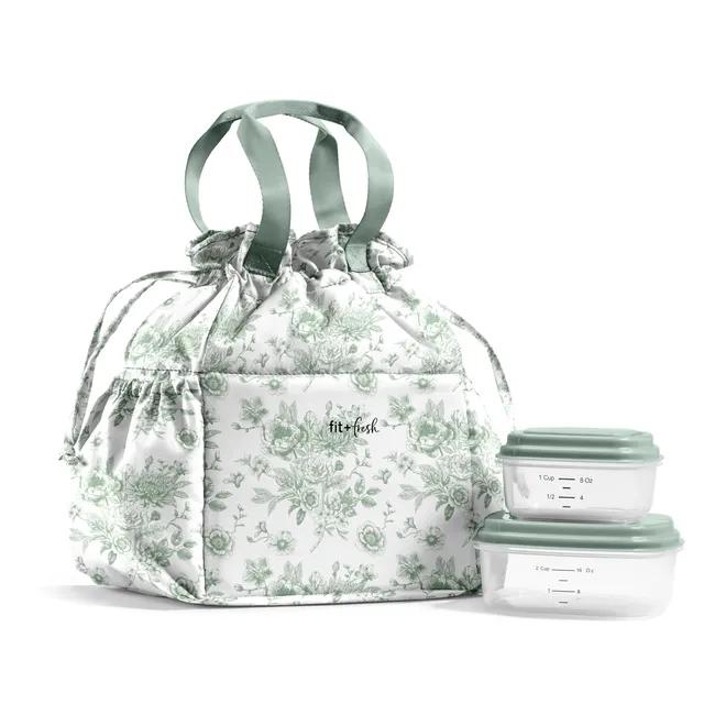 fit-fresh-cromwell-cinch-insulated-lunch-tote-with-lunch-kit-sage-floral-toile-d image 1