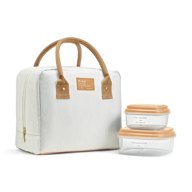 fit-fresh-bloomington-lunch-bag-with-lunch-kit-ivory-woven-roomy-insulated-lunch image 1