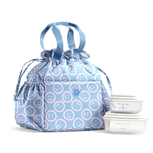 fit-fresh-cromwell-cinch-lunch-tote-with-lunch-kit-bubble-gum-smiles-drawstring- image 1