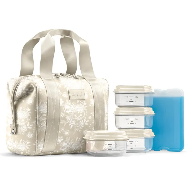 fit-fresh-remi-neoprene-lunch-bag-with-lunch-kit-tan-floral-toile image 1