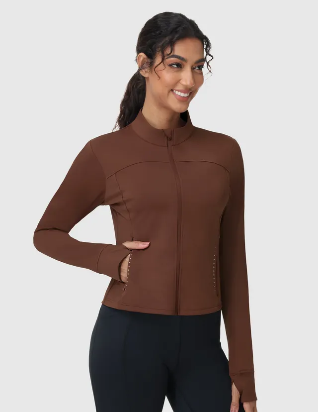 mier-women-s-slim-fit-full-zip-workout-jacket-with-zipper-pockets-4-way-stretch image 1
