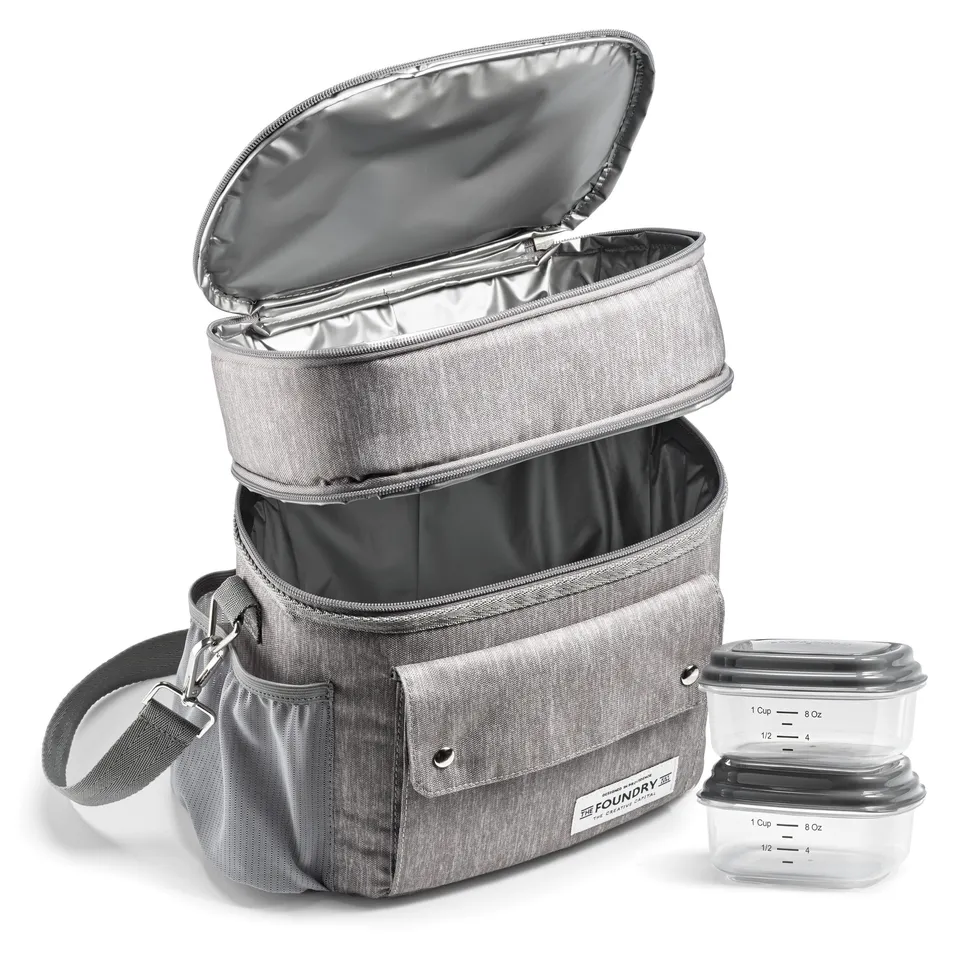 fit-fresh-westminster-dual-compartment-lunch-bag-with-lunch-kit-steel image 1