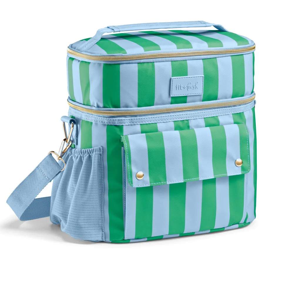 fit-fresh-sidekick-15-can-dual-compartment-cooler-bag-coastal-cabana-stripe-leak image 1