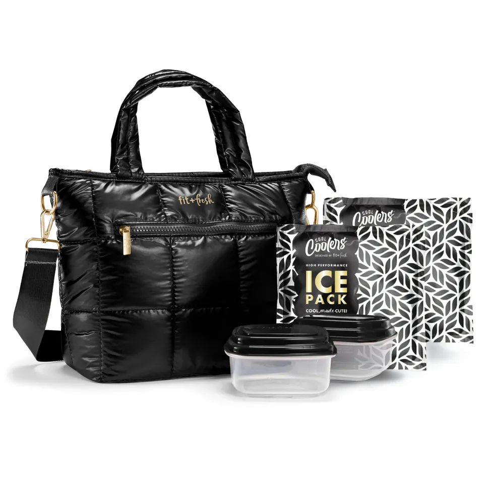 fit-fresh-eliana-insulated-quilted-lunch-tote-with-lunch-kit-2-containers-2-ice- image 1