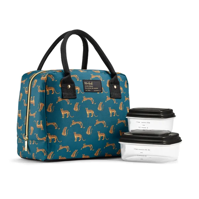fit-fresh-bloomington-lunch-bag-with-lunch-kit-cheetah-pack-insulated-10-x-6-x-8 image 1