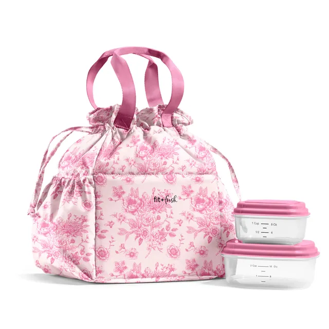 fit-fresh-cromwell-cinch-lunch-tote-with-lunch-kit-pink-floral-toile-drawstring- image 1