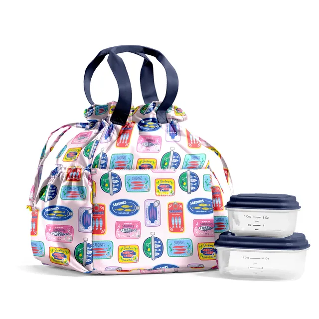 fit-fresh-cromwell-cinch-lunch-tote-with-lunch-kit-assorted-sardine-cans-drawstr image 1