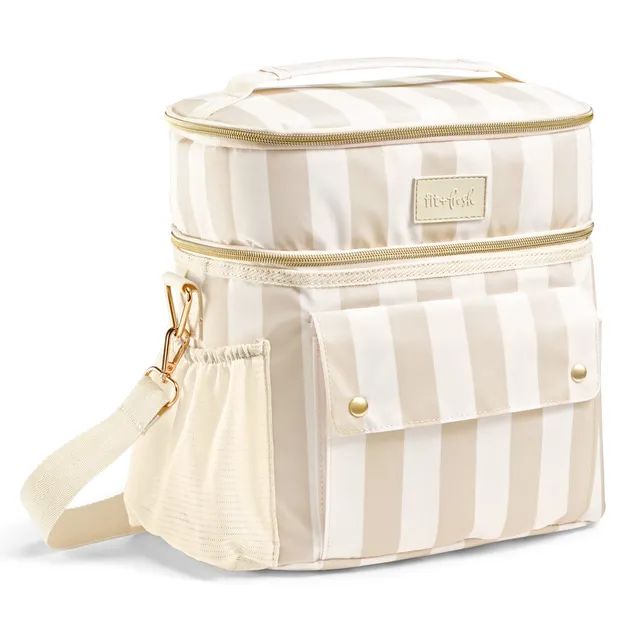 fit-fresh-sidekick-15-can-dual-compartment-cooler-bag-pina-colada-cabana-stripe- image 1