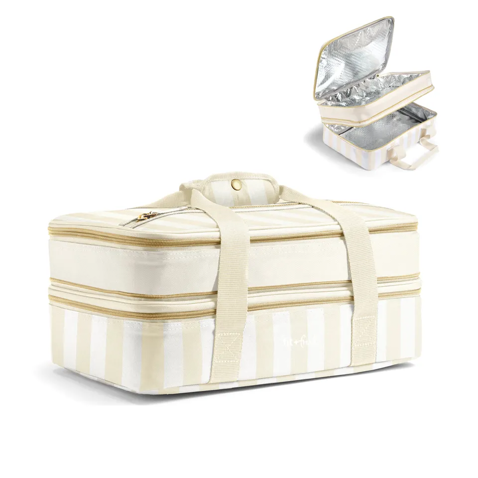 fit-fresh-insulated-double-decker-casserole-carrier-pina-colada-cabana-stripe-tw image 1