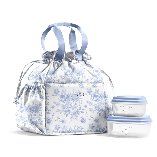 fit-fresh-cromwell-cinch-lunch-tote-with-lunch-kit-cornflower-floral-toile-draws image 1