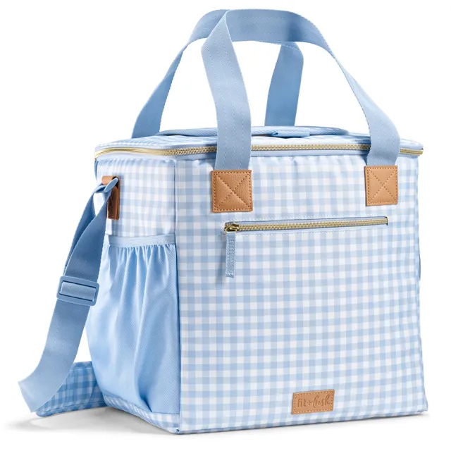 fit-fresh-regatta-24-can-soft-cooler-blue-gingham-leak-resistant-insulated-cross image 1