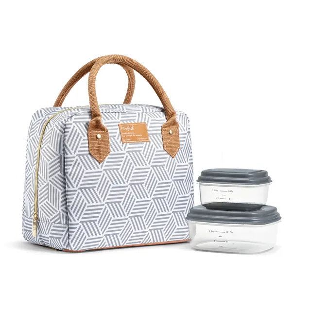 fit-fresh-bloomington-lunch-bag-with-lunch-kit-gray-seaport-geo-insulated-lunch- image 1