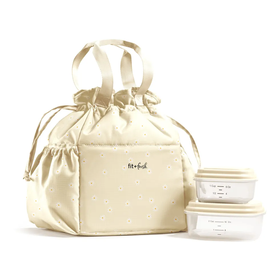 fit-fresh-cromwell-cinch-lunch-tote-with-lunch-kit-ivory-daisy-drawstring-10-x6- image 1