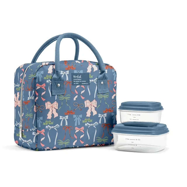 fit-fresh-bloomington-lunch-bag-with-lunch-kit-denim-bows-insulated-lunch-bag-wi image 1