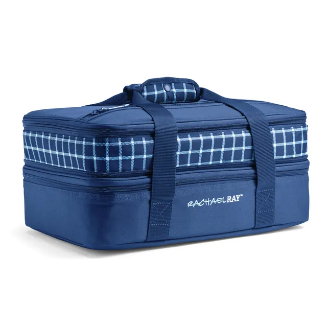 rachael-ray-by-fit-fresh-expandable-lasagna-lugger-navy-gingham-insulated-casser image 1