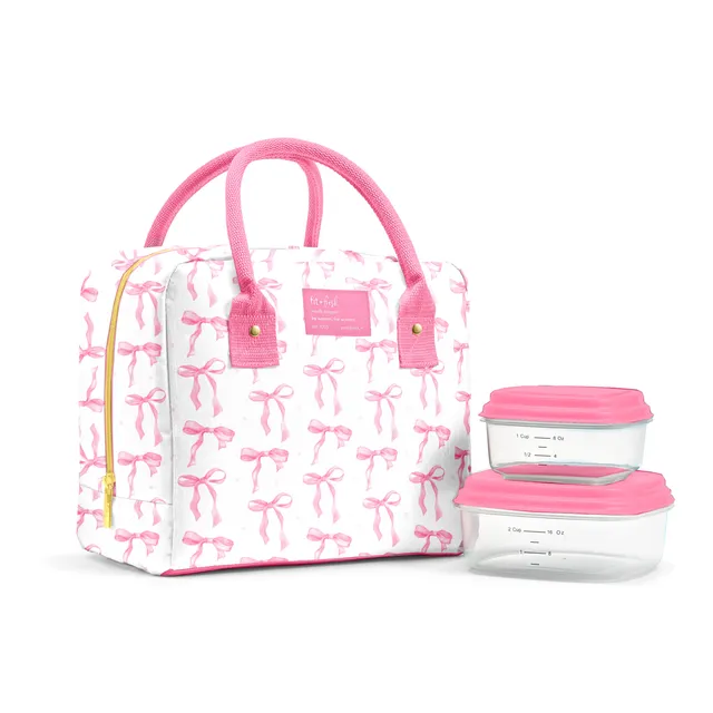 fit-fresh-bloomington-lunch-bag-with-lunch-kit-pink-satin-bows-roomy-10-x-6-x-8- image 1