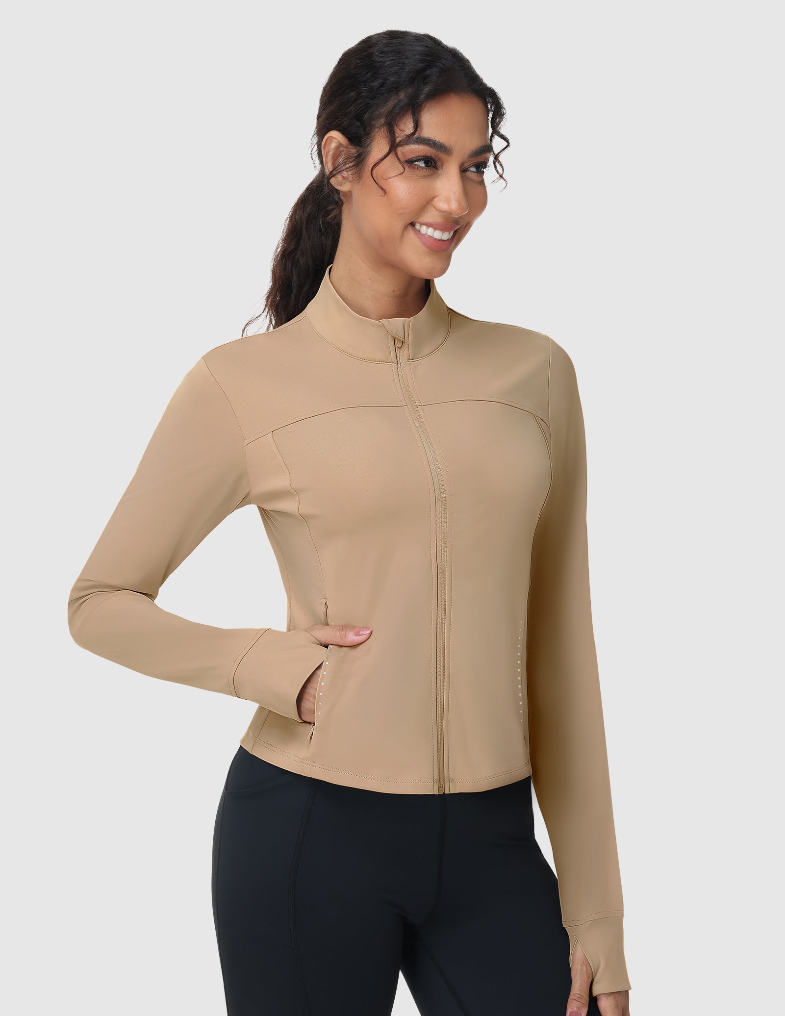 mier-women-s-slim-fit-full-zip-workout-jacket-with-zipper-pockets-4-way-stretch image 2
