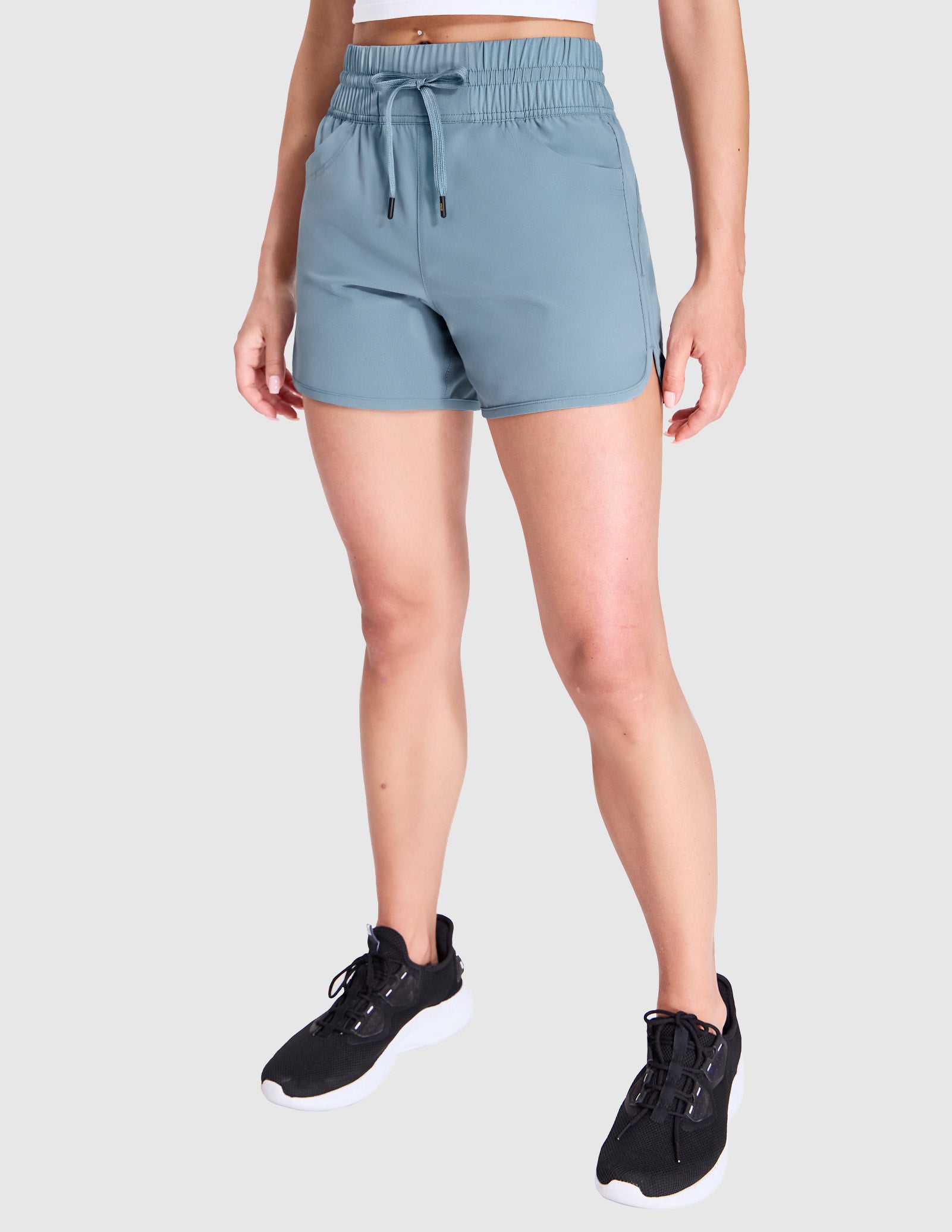 mier-women-s-pacelite-4-split-running-shorts-with-built-in-liner-and-adjustable- image 2