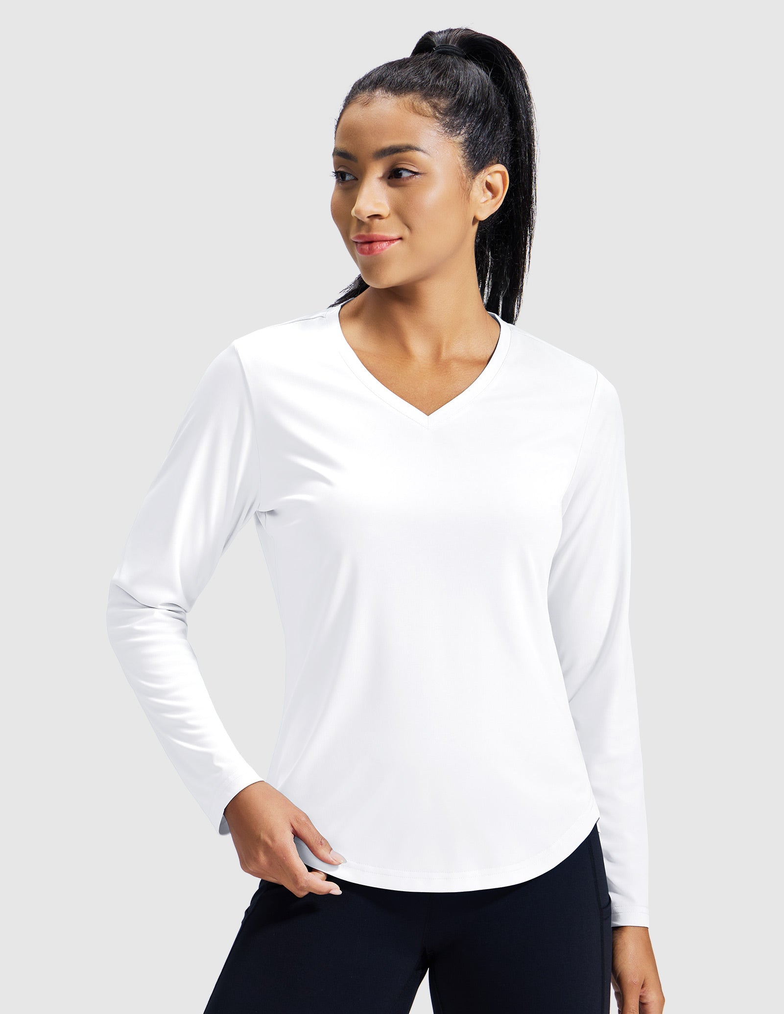 mier-tempocool-women-s-upf-50-v-neck-long-sleeve-running-tee image 2