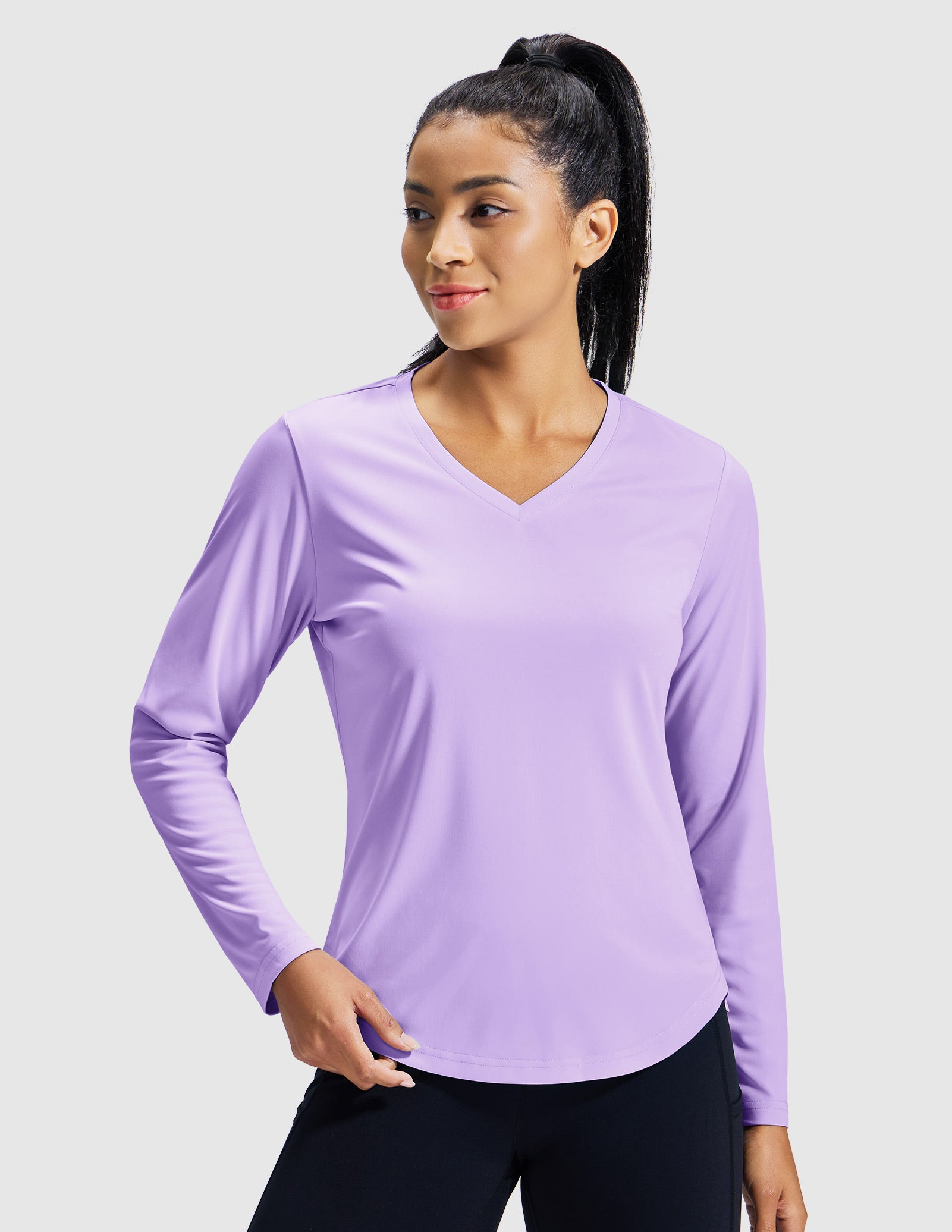 mier-tempocool-women-s-upf-50-v-neck-long-sleeve-running-tee image 1