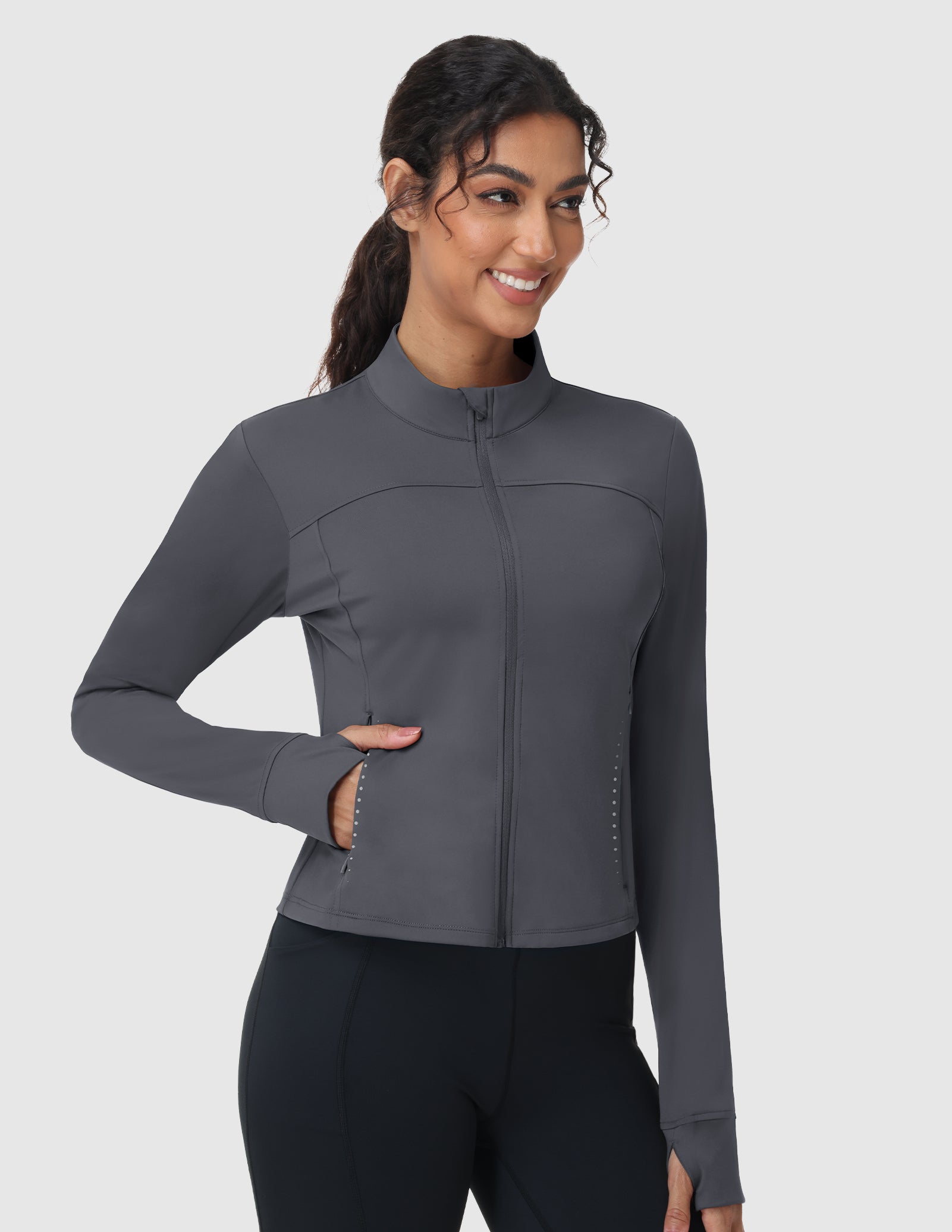 mier-women-s-slim-fit-full-zip-workout-jacket-with-zipper-pockets-4-way-stretch image 6
