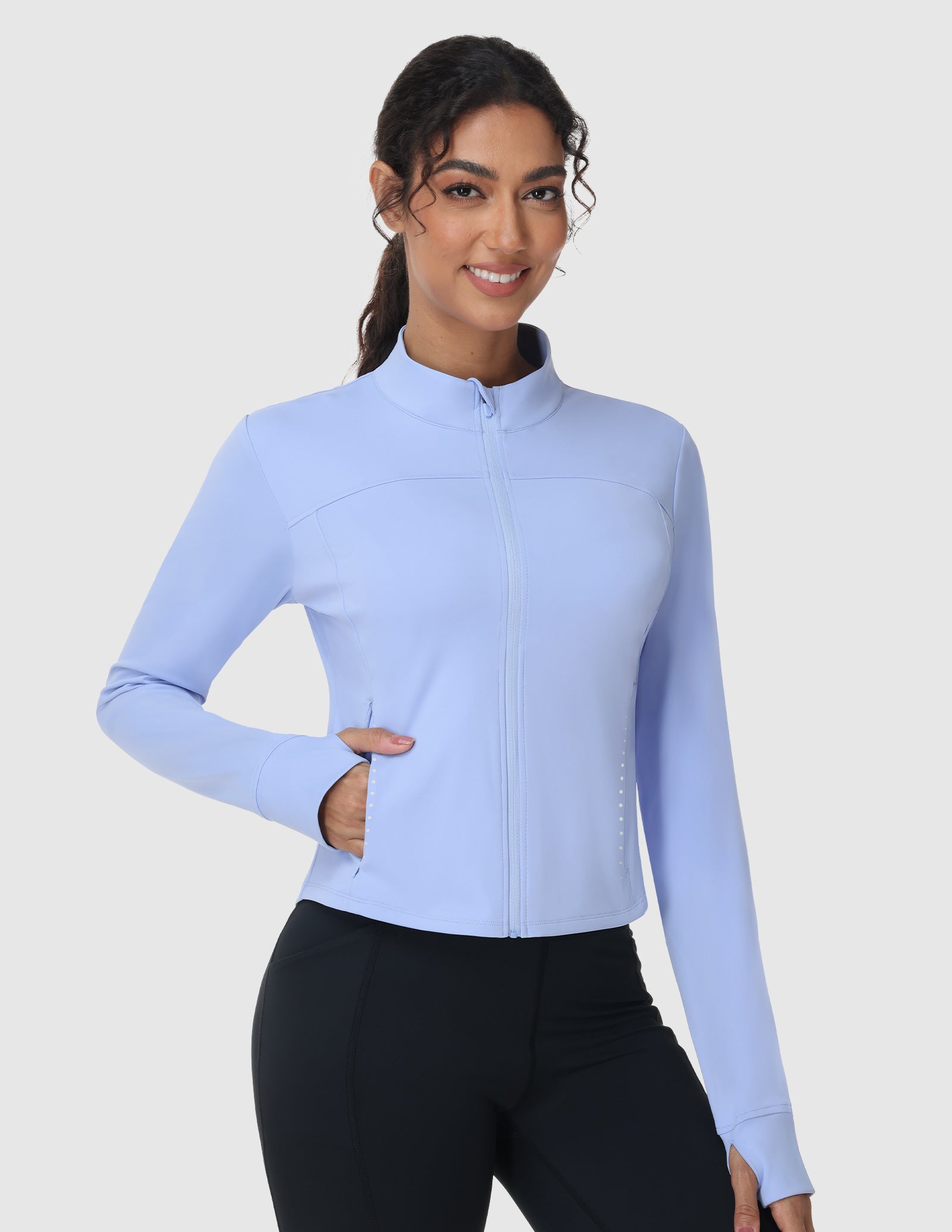 mier-women-s-slim-fit-full-zip-workout-jacket-with-zipper-pockets-4-way-stretch image 4