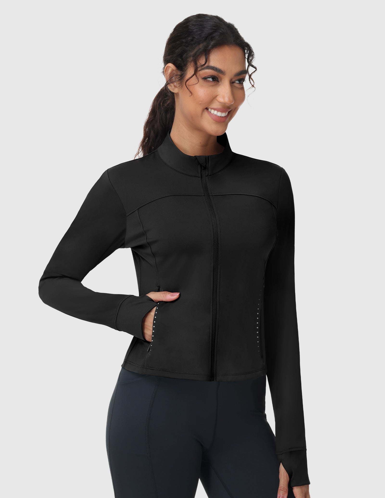 mier-women-s-slim-fit-full-zip-workout-jacket-with-zipper-pockets-4-way-stretch image 3