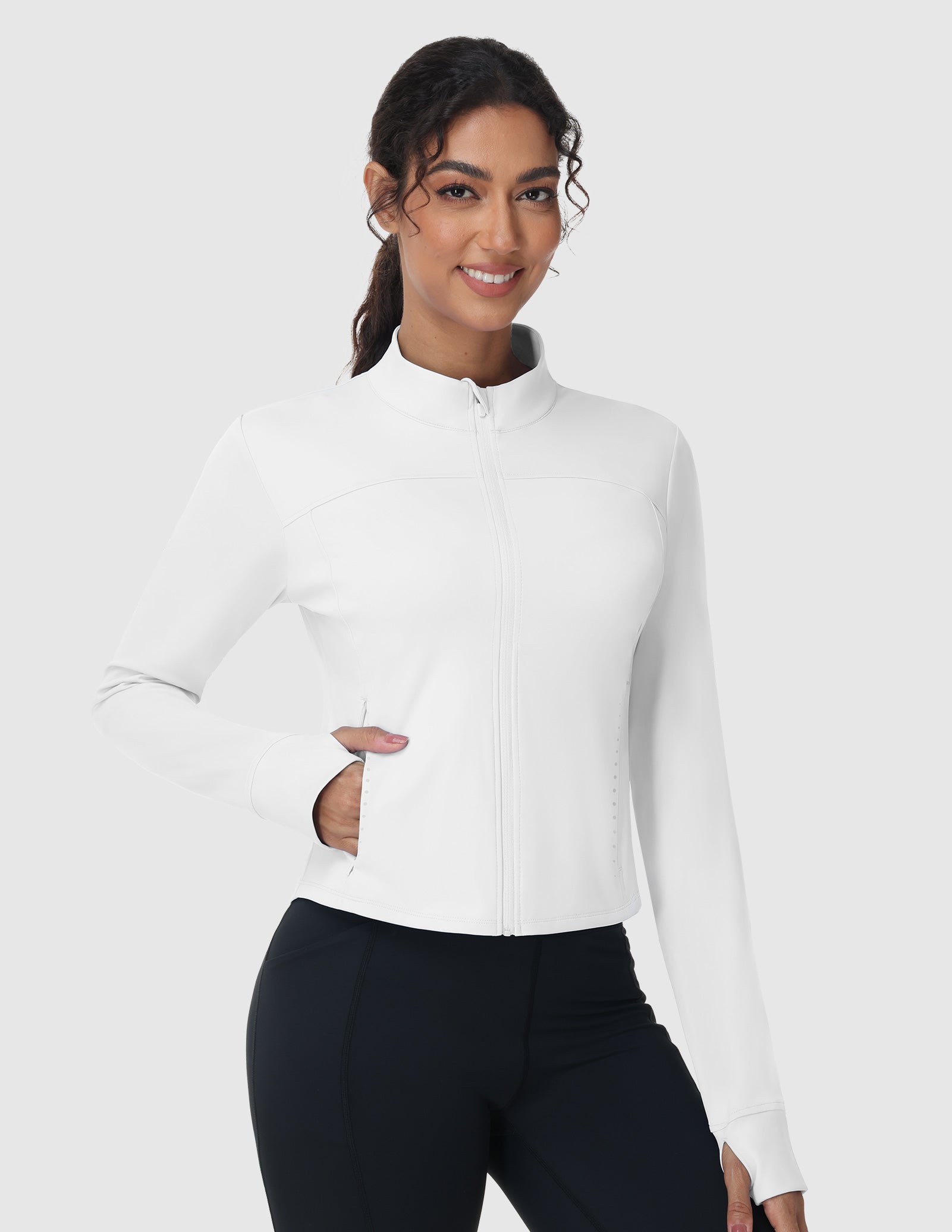 mier-women-s-slim-fit-full-zip-workout-jacket-with-zipper-pockets-4-way-stretch image 5