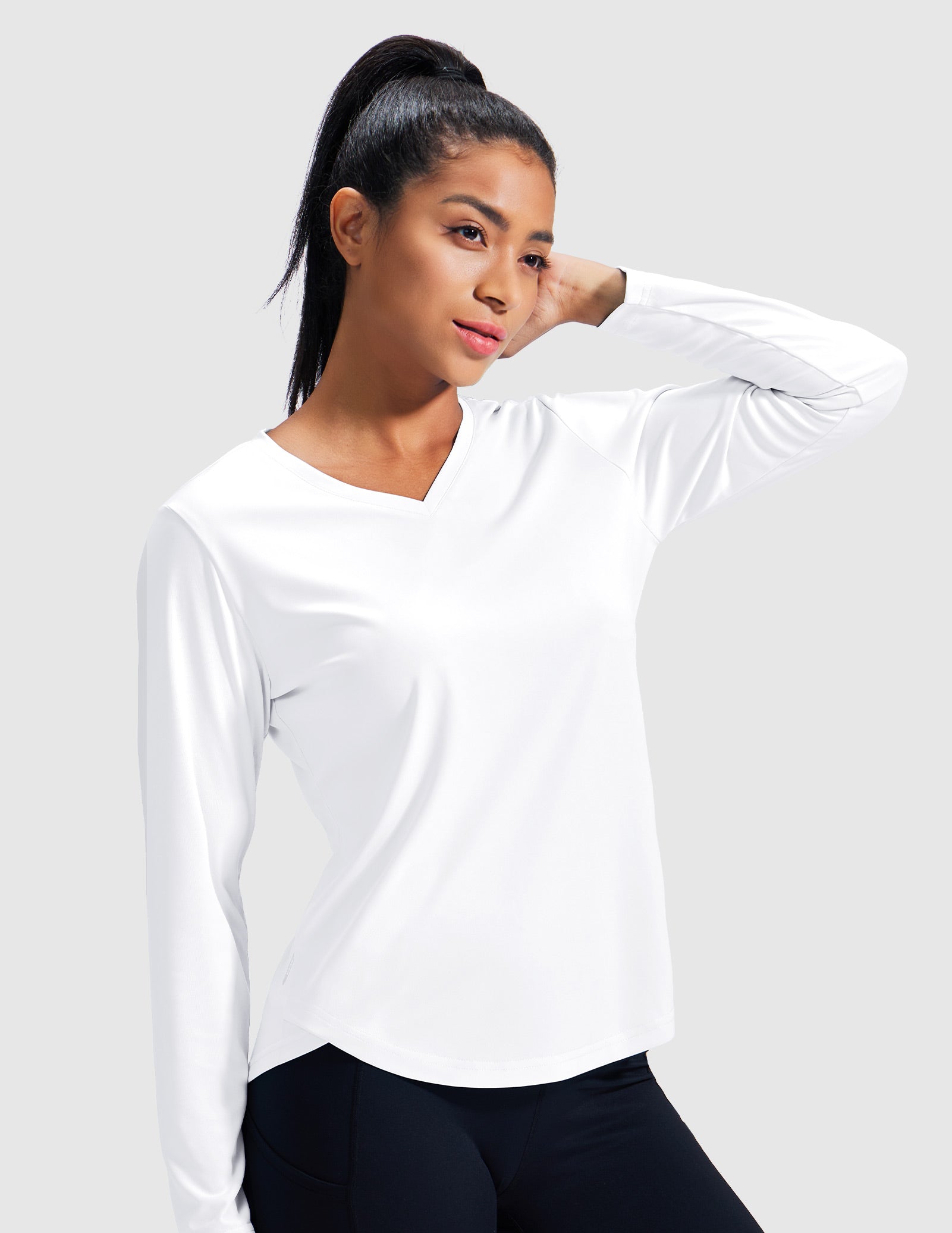 mier-tempocool-women-s-upf-50-v-neck-long-sleeve-running-tee image 3